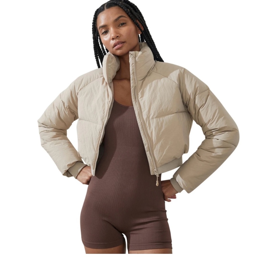 Cotton On Tan Puffer Jacket High Collar Cropped